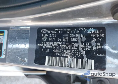 2015 Hyundai Accent Gs z USA, uszkodzony, nr VIN KMHCT5AE6FU222938